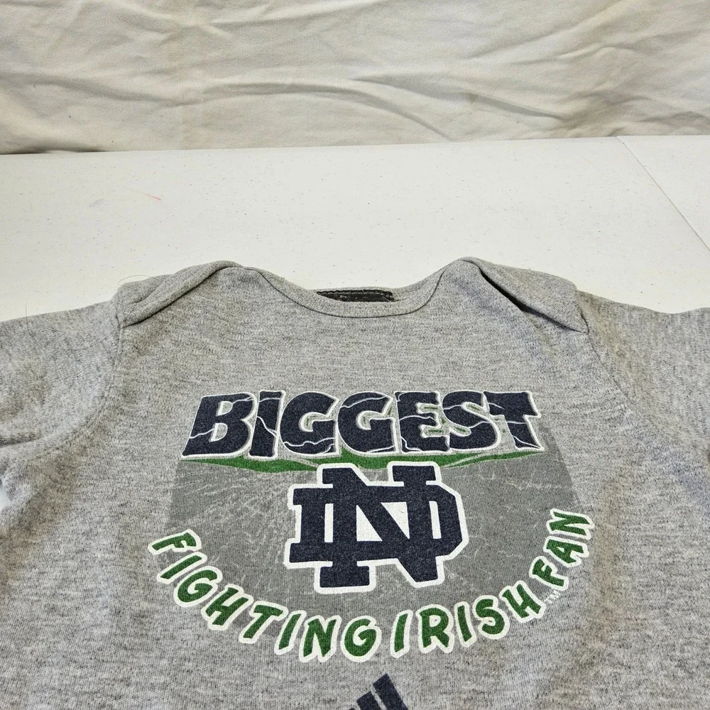 Adidas Notre Dame Fighting Irish Bodysuit Kids 18M Gray Biggest‎ Fan Onesie